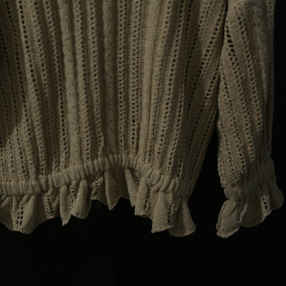 NWT Ruffled Open Knit Golden Sweater. - Picture 7 of 9